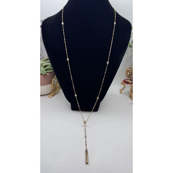 Henri Bendel Long Gold Tone And Swarovski Crystal  Signed Necklace Adjustable - Picture 1 of 11